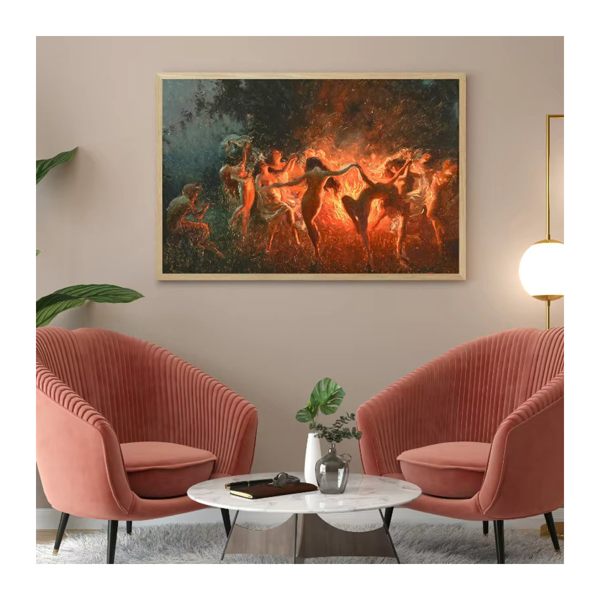 Joseph Tomanek Leinwandgemälde Hexen Nymphe Feuertanz Vintage Wandbild Mehrfarbig - Bild 4