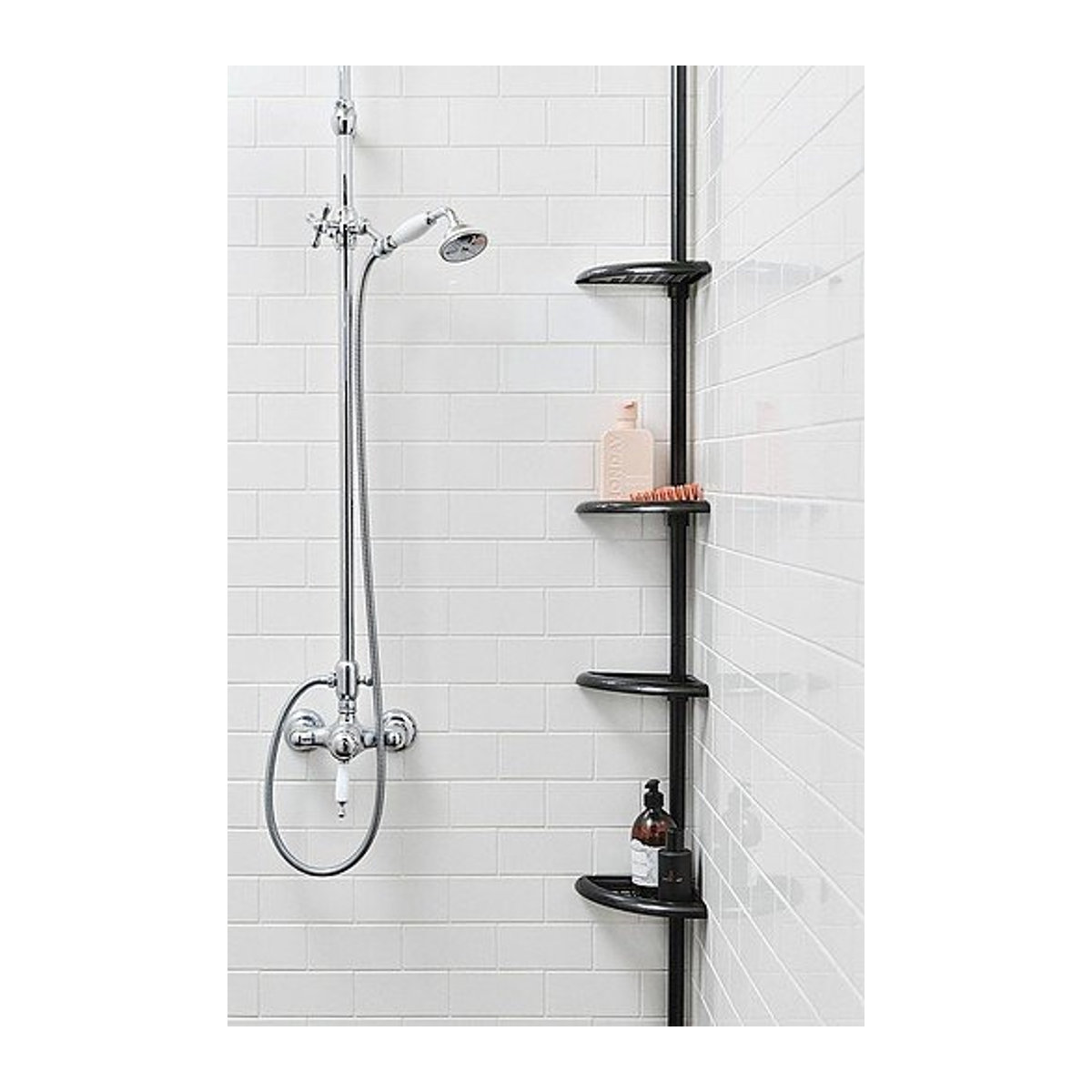Jotex LIS Eckregal in Schwarz aus Metall und Kunststoff, freistehend mit Boden-Decke-Spannung - Bild 1