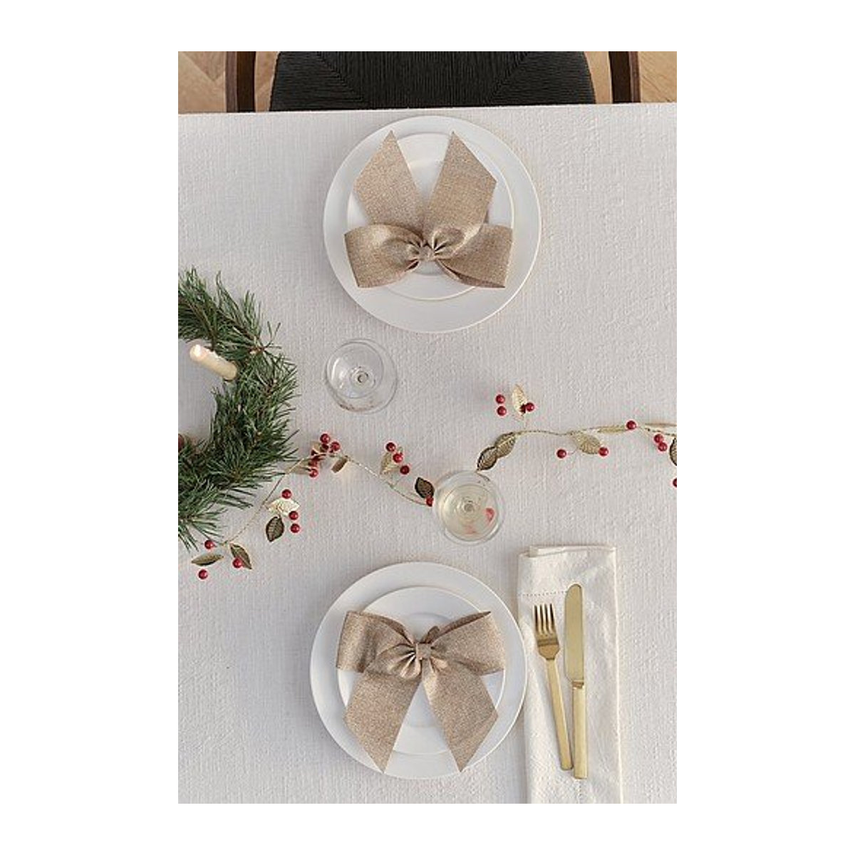 Jotex METALINO Weihnachts-Bogen im 2er-Pack in Gold und Beige mit Schleife und Hängeornament aus Textil und Metall - Bild 1
