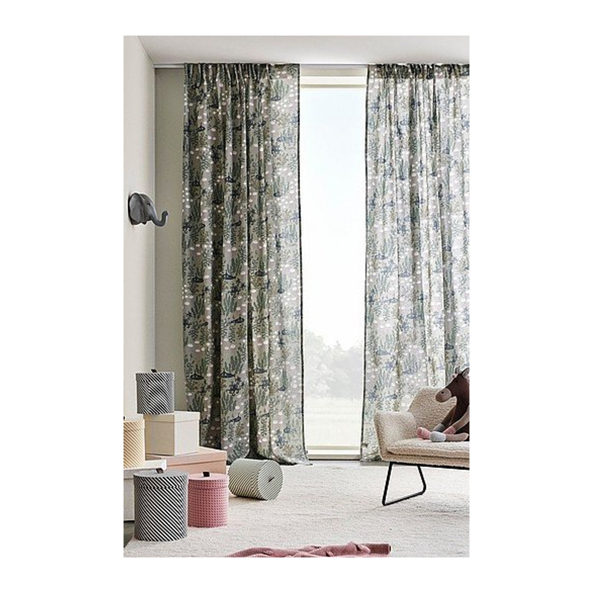 Jotex Vorhang Leinenmischung im 2er-Pack, semi-transparent, blau/mehrfarbig - Bild 1