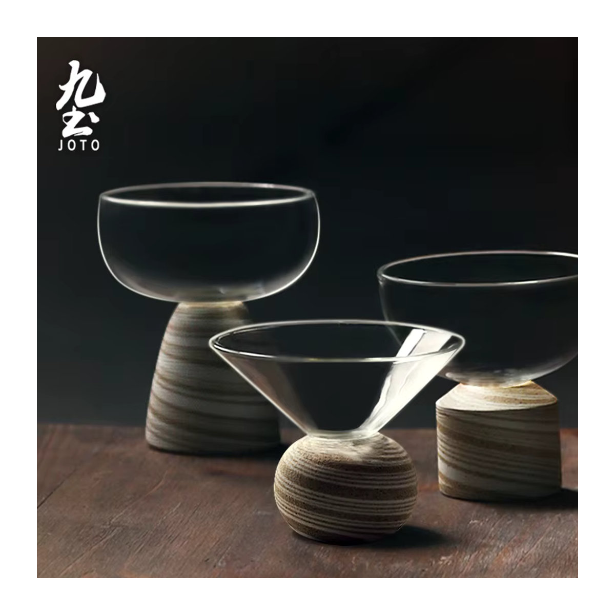 JOTO Glas-Teetassen-Set mit Holzsockel, handgefertigte transparente Teetassen, 3er-Set, rund und minimalistisch, Farbe: transparent - Bild 3