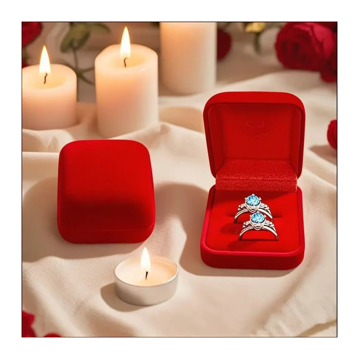 JOVISTA Doppel-Ring-Box quadratisch in Rot für Schmuck-Display bei Verlobung und Hochzeit - Bild 3
