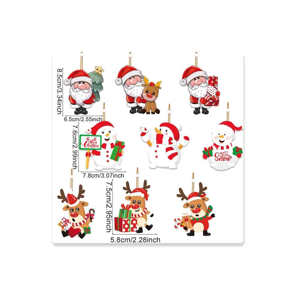joy-enlife 9er Set Weihnachts-Hängeornamente aus Holz mit Weihnachtsmann, Schneemann und Tieren in Mehrfarbig im Landhausstil - Bild 6