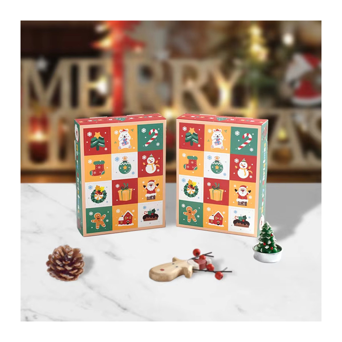 Joy-enlife Adventskalender Geschenkboxen aus Papier, 2 oder 4 Stück, Mehrfarbig, 12-Grid Überraschungsboxen für Weihnachten - Bild 3