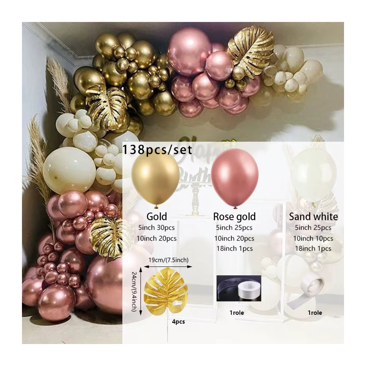 Joy-enlife Ballon-Girlandenbogen-Set in Rosa und Gold aus metallischen Latex-Luftballons für Geburtstag, Hochzeit und Babyparty - Bild 2