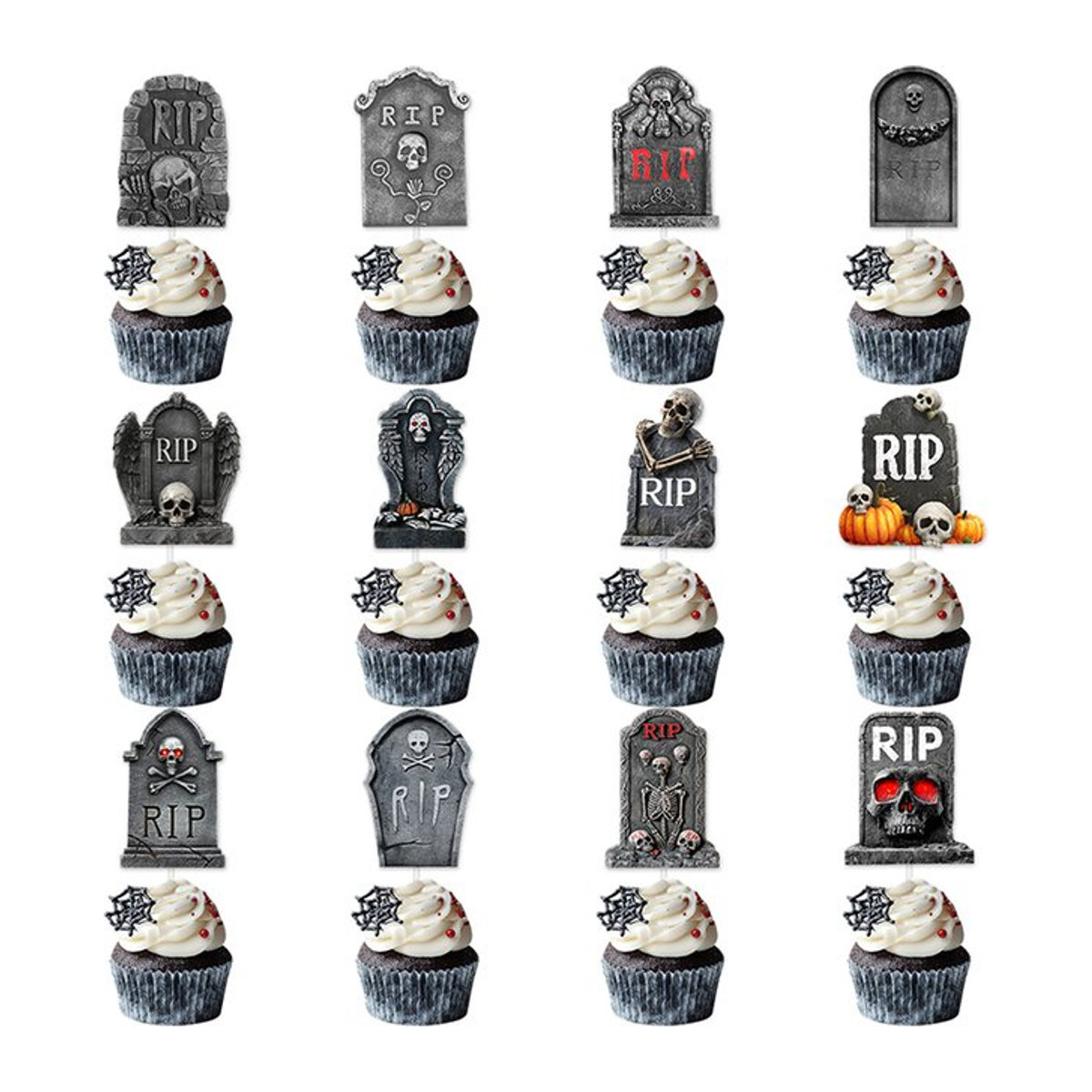 joy-enlife Halloween Cupcake Topper Gruselige Grabsteine und Skelette in Grau aus Kunststoff für deine Party-Dekoration - Bild 1