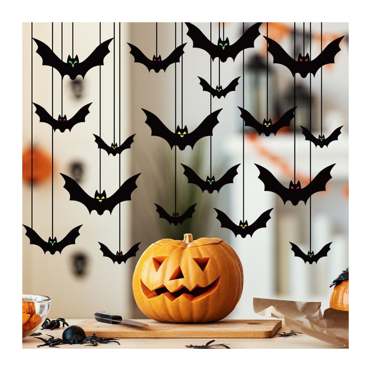 Joy-enlife Halloween Fledermaus Girlande aus Papier in Schwarz als hängende Dekoration für deine Party - Bild 1