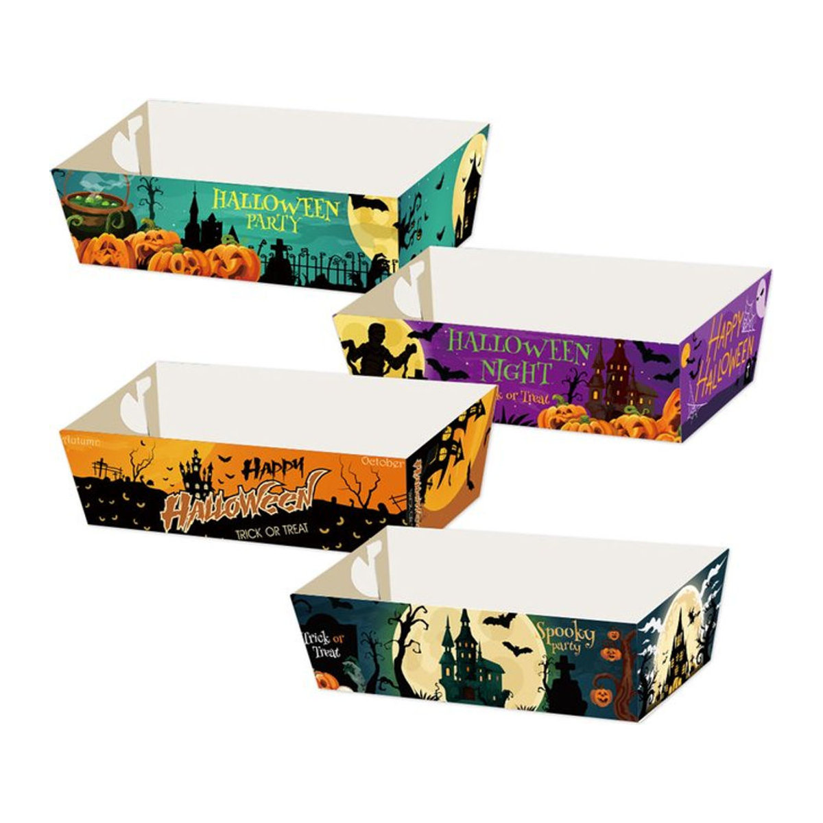 joy-enlife Halloween Party Mini Snack Trays aus Papier mit Kürbis Geister und Fledermaus Motiv, Mehrfarbig - Bild 1