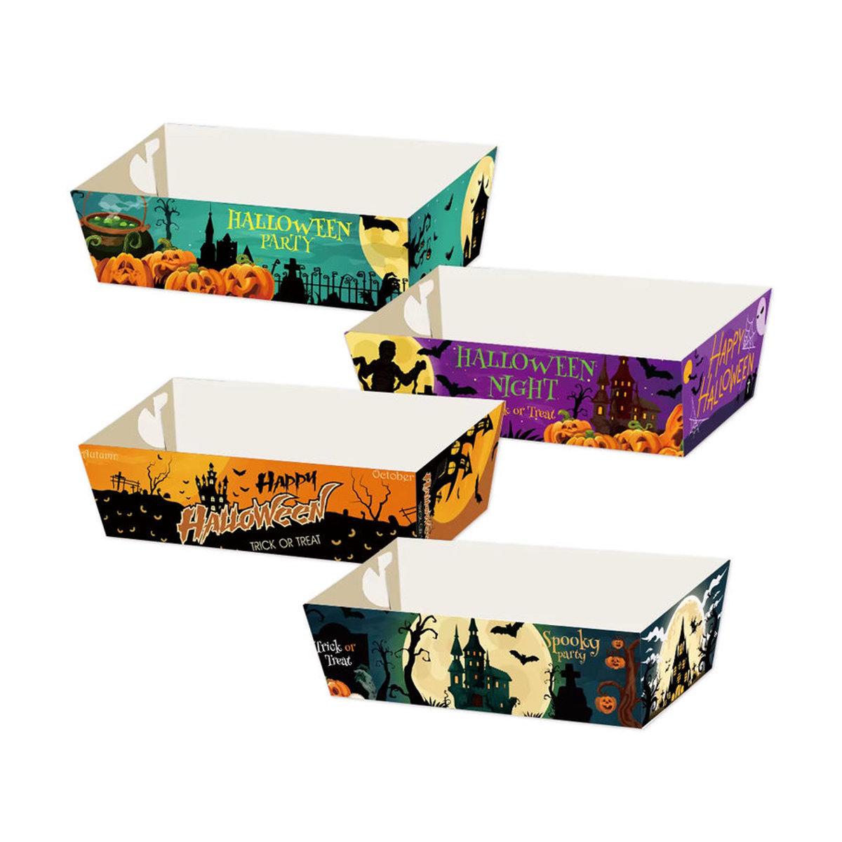 joy-enlife Halloween Party Mini Snack Trays aus Papier mit Kürbis Geister und Fledermaus Motiv, Mehrfarbig - Bild 6