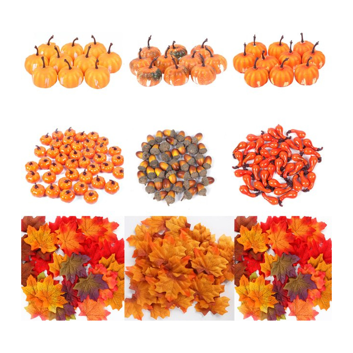 Joy-enlife Herbstdeko Set mit künstlichen Ahornblättern, Mini-Kürbissen, Tannenzapfen und Eicheln in Mehrfarbig für Halloween und Erntedankfest - Bild 1