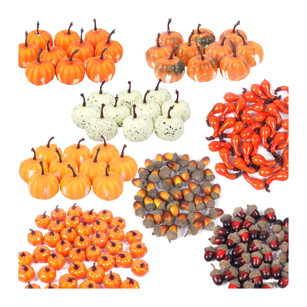 Joy-enlife Herbstdeko Set mit künstlichen Ahornblättern, Mini-Kürbissen, Tannenzapfen und Eicheln in Mehrfarbig für Halloween und Erntedankfest - Bild 4
