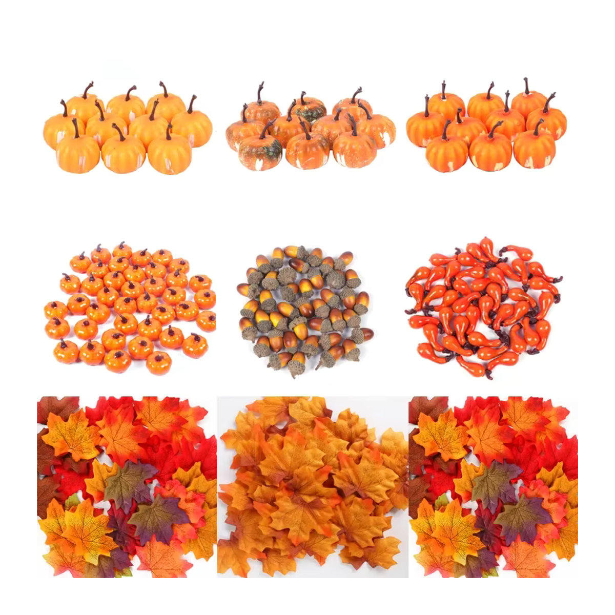 Joy-enlife Herbstdeko Set mit künstlichen Ahornblättern, Mini-Kürbissen, Tannenzapfen und Eicheln in Mehrfarbig für Halloween und Erntedankfest - Bild 5
