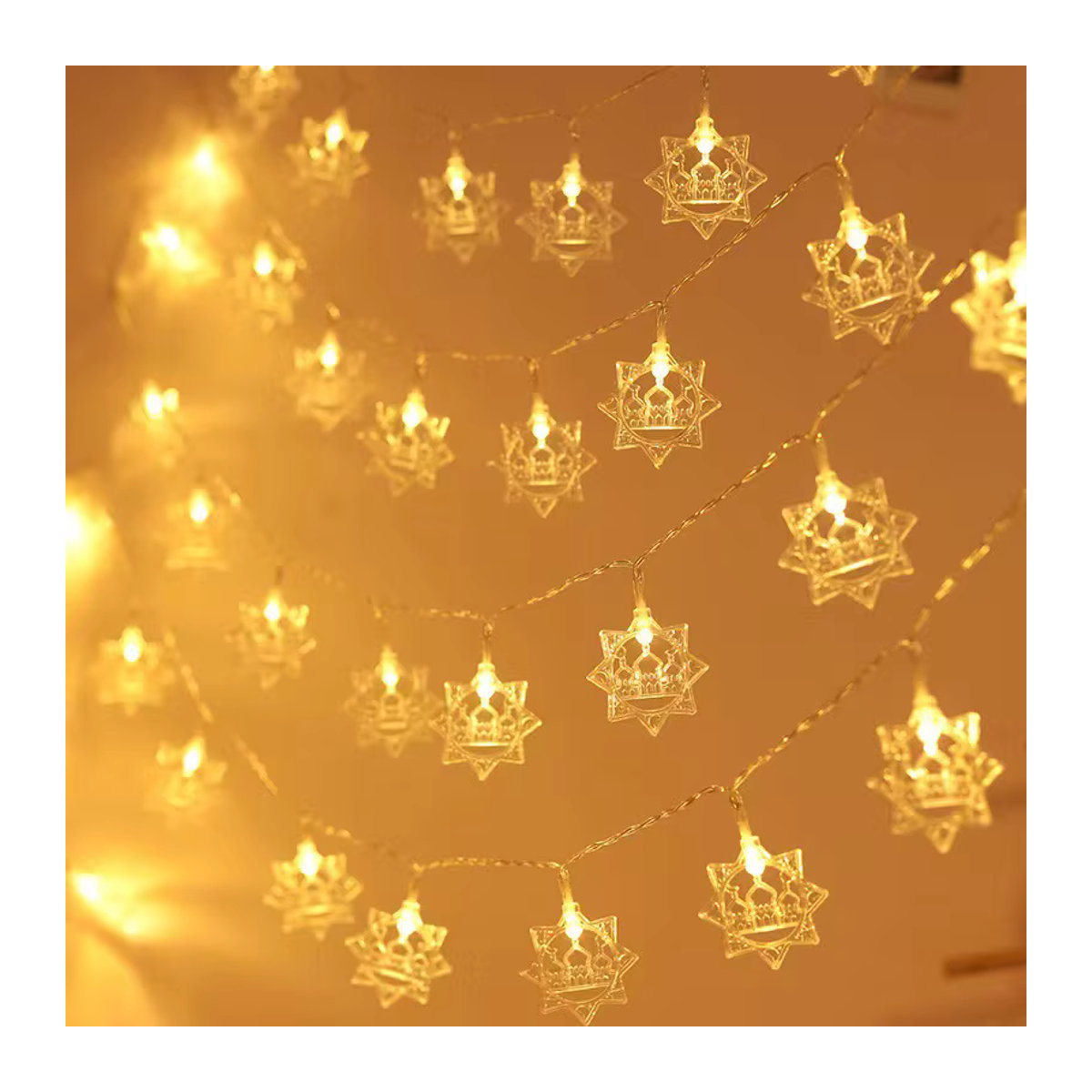 joy-enlife LED Lichterkette mit Stern und Mond für Ramadan und Eid Mubarak, Gelb, 1,5 m, 10 LEDs, batteriebetrieben - Bild 2