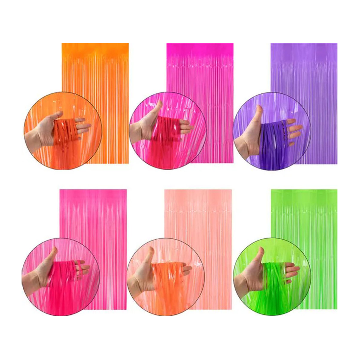 joy-enlife Neon Party Dekoration Bunte Lametta Folienfransen Vorhang für Hochzeit und Geburtstag, B: 100 cm, H: 200 cm, mehrfarbig - Bild 1