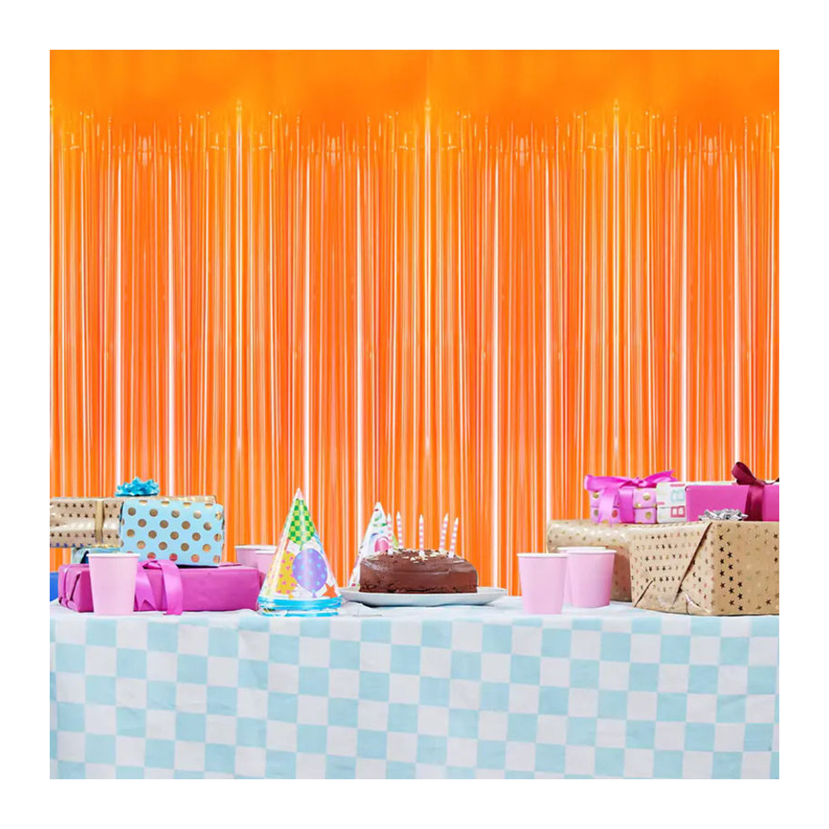 joy-enlife Neon Party Dekoration Bunte Lametta Folienfransen Vorhang für Hochzeit und Geburtstag, B: 100 cm, H: 200 cm, mehrfarbig - Bild 2