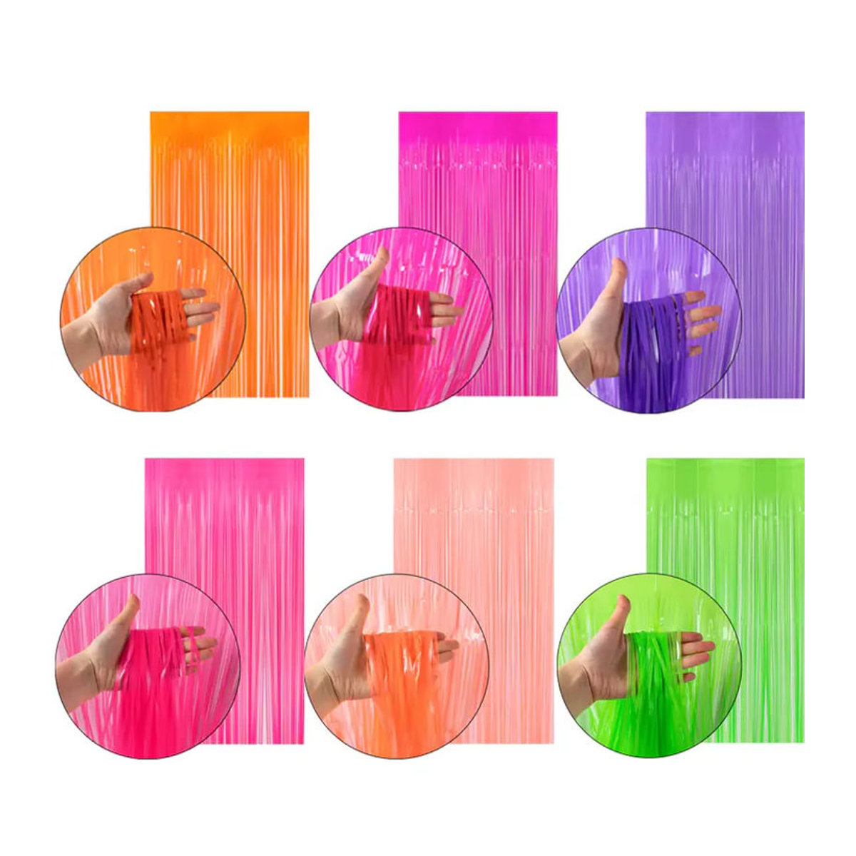 joy-enlife Neon Party Dekoration Bunte Lametta Folienfransen Vorhang für Hochzeit und Geburtstag, B: 100 cm, H: 200 cm, mehrfarbig - Bild 5