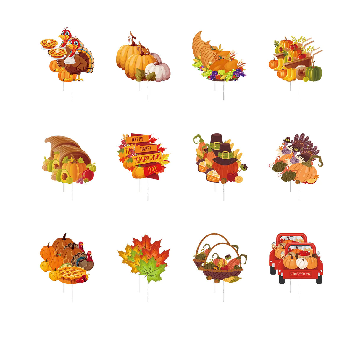 Joy-enlife Thanksgiving Cupcake Topper Set aus Papier mit Kürbis, Ahorn und Truthahn in Mehrfarbig für deine Herbst-Dekoration (12 Stück) - Bild 3