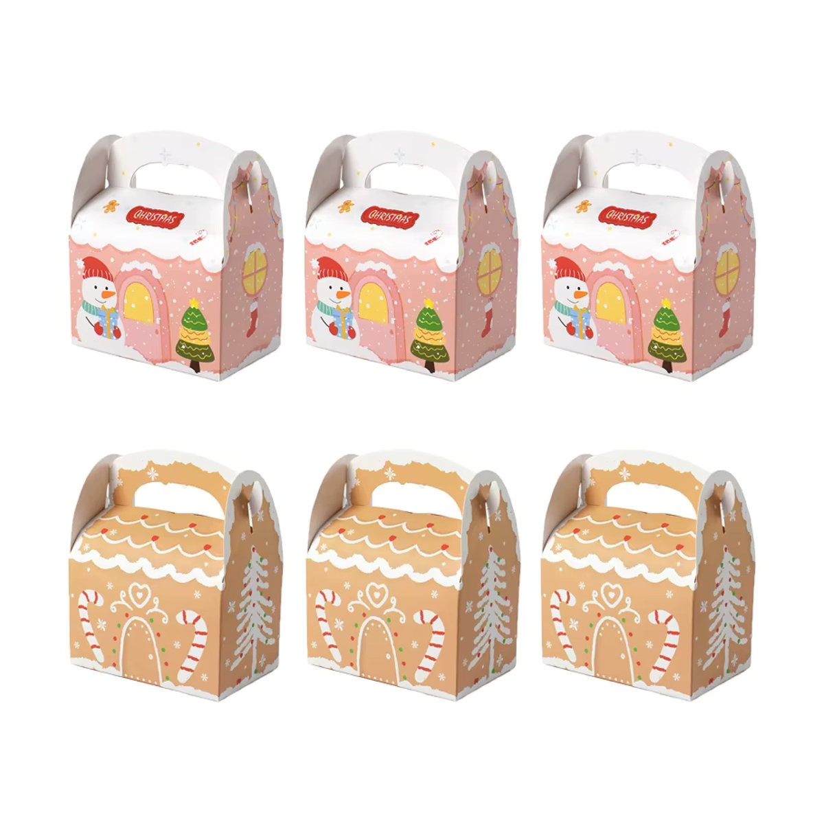joy-enlife Weihnachtliche Geschenkboxen aus Papier mit Schneemann und Lebkuchenhaus Motiv, mehrfarbig und braun, 6 oder 12 Stück - Bild 4