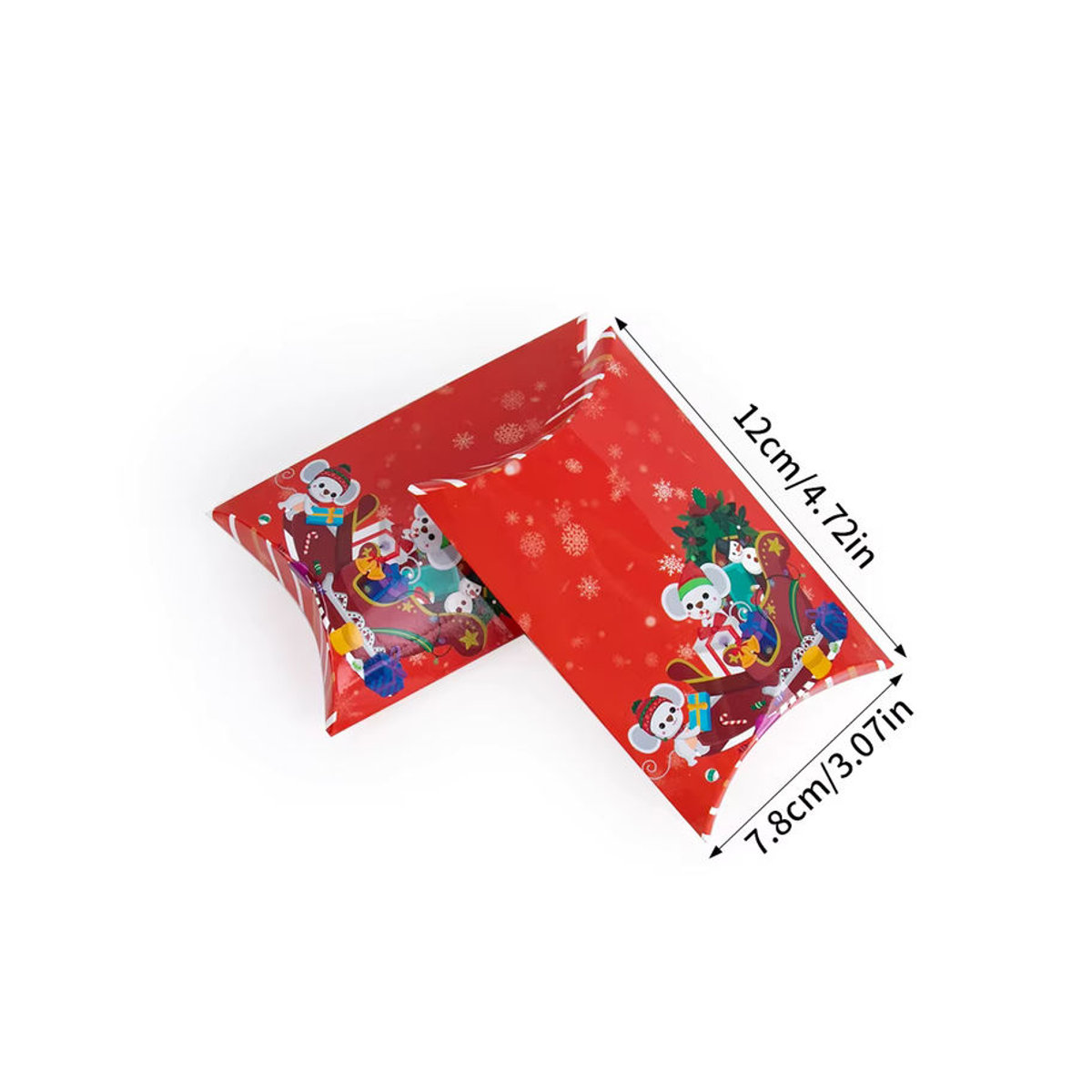 joy-enlife Weihnachtliche Geschenkboxen in Kissenform aus Papier, mehrfarbig, 12 Stück - Bild 3