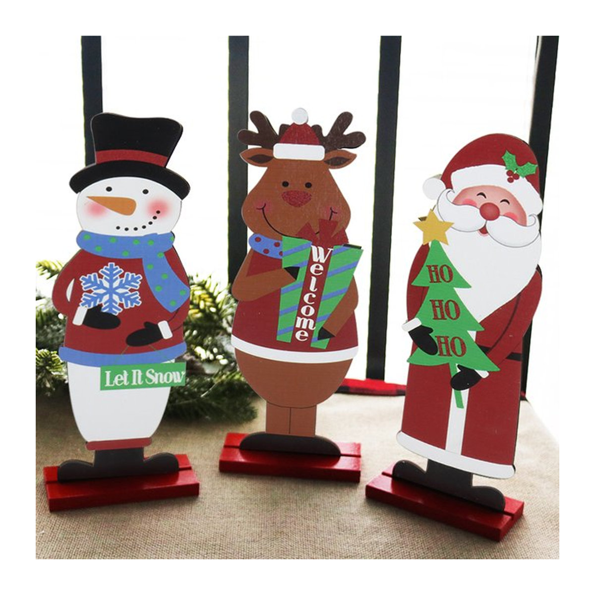 joy-enlife Weihnachts-Desktopornamente aus Holz mit Weihnachtsmann, Rentier und Schneemann in Mehrfarbig - Bild 1