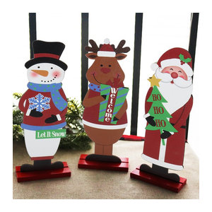 joy-enlife Weihnachts-Desktopornamente aus Holz mit Weihnachtsmann, Rentier und Schneemann in Mehrfarbig