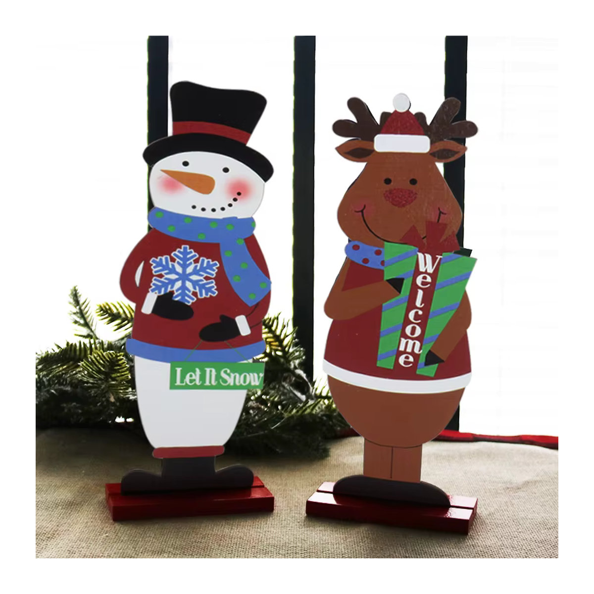 joy-enlife Weihnachts-Desktopornamente aus Holz mit Weihnachtsmann, Rentier und Schneemann in Mehrfarbig - Bild 2