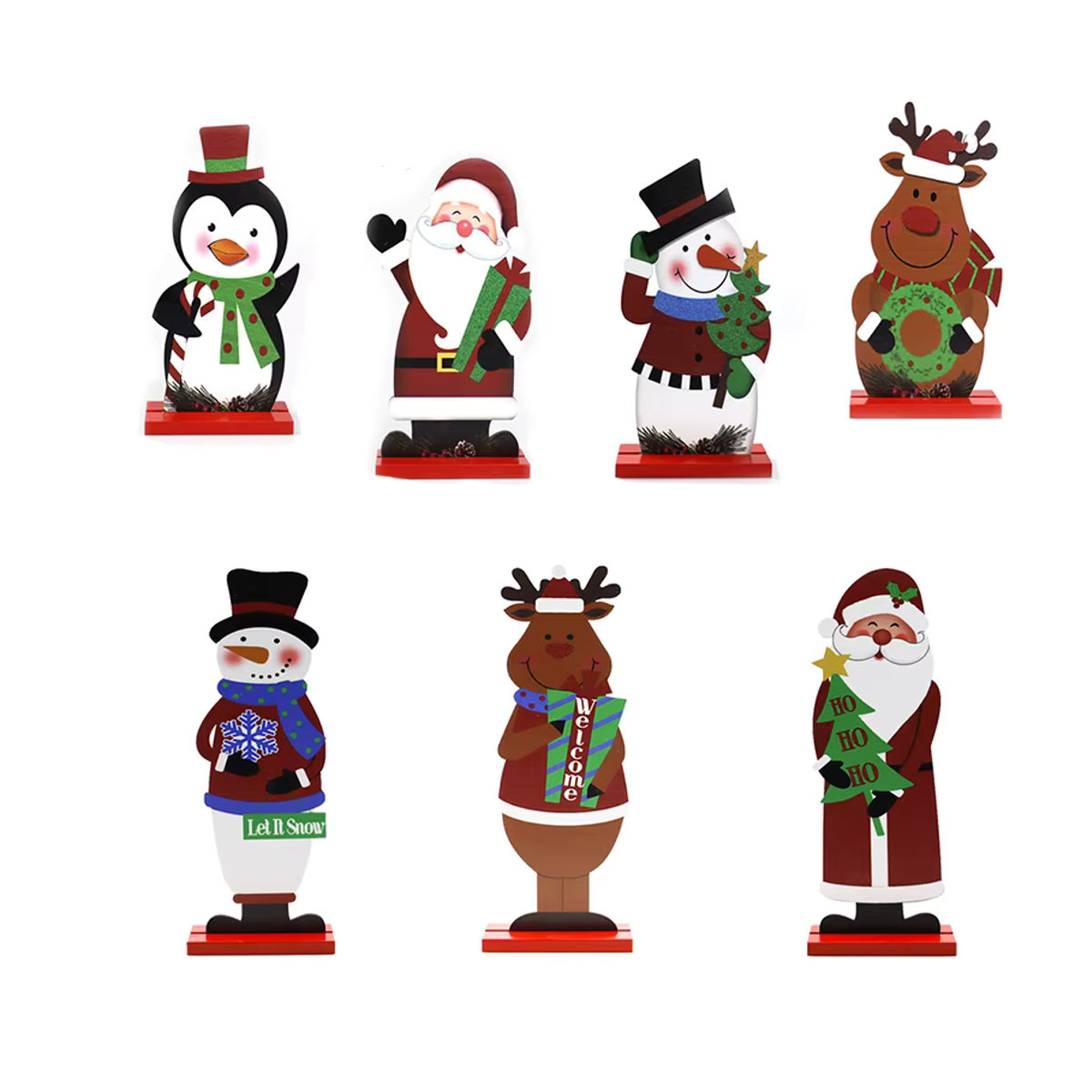 joy-enlife Weihnachts-Desktopornamente aus Holz mit Weihnachtsmann, Rentier und Schneemann in Mehrfarbig - Bild 3