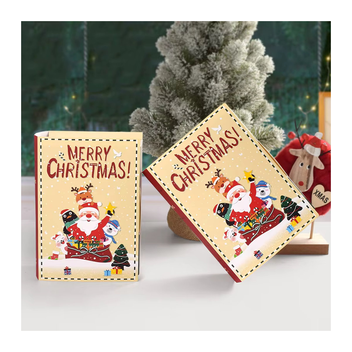 Joy-enlife Weihnachts Geschenkboxen in Buchform mit Santa Claus Motiv, mehrfarbig, aus Papier - Bild 3
