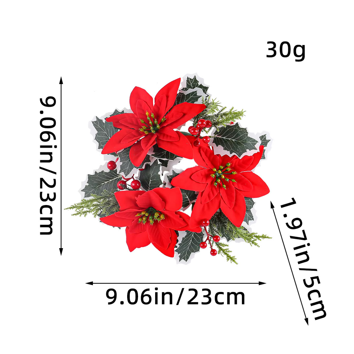 Joy-enlife Weihnachts-Kerzenhalter Ring in Rotgold mit künstlichen Blumen und Sternen zur Tischdekoration - Bild 4