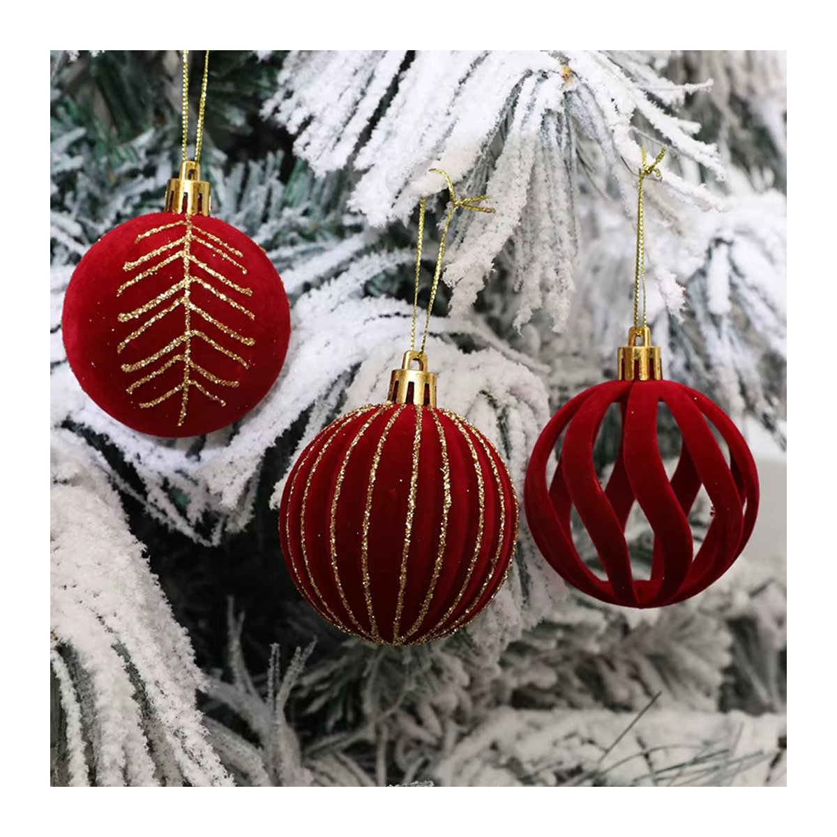 joy-enlife Weihnachtsbaum Kugeln Set, 6 Stück mehrfarbige Hängeornamente aus Stoff und Kunststoff, Durchmesser: 6 cm - Bild 3
