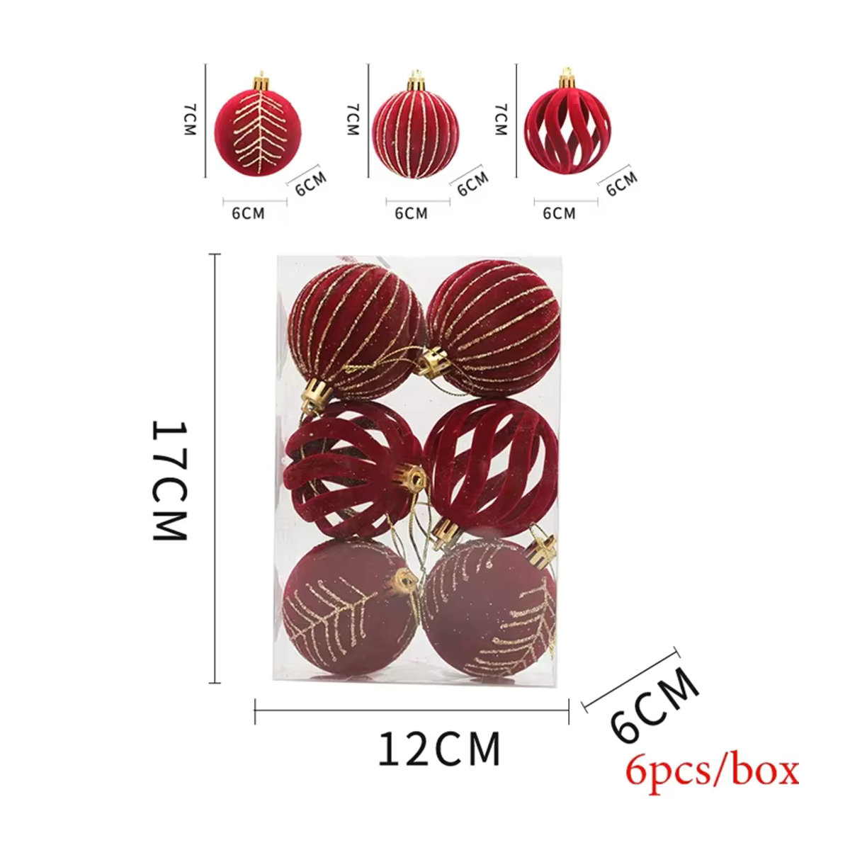 joy-enlife Weihnachtsbaum Kugeln Set, 6 Stück mehrfarbige Hängeornamente aus Stoff und Kunststoff, Durchmesser: 6 cm - Bild 5
