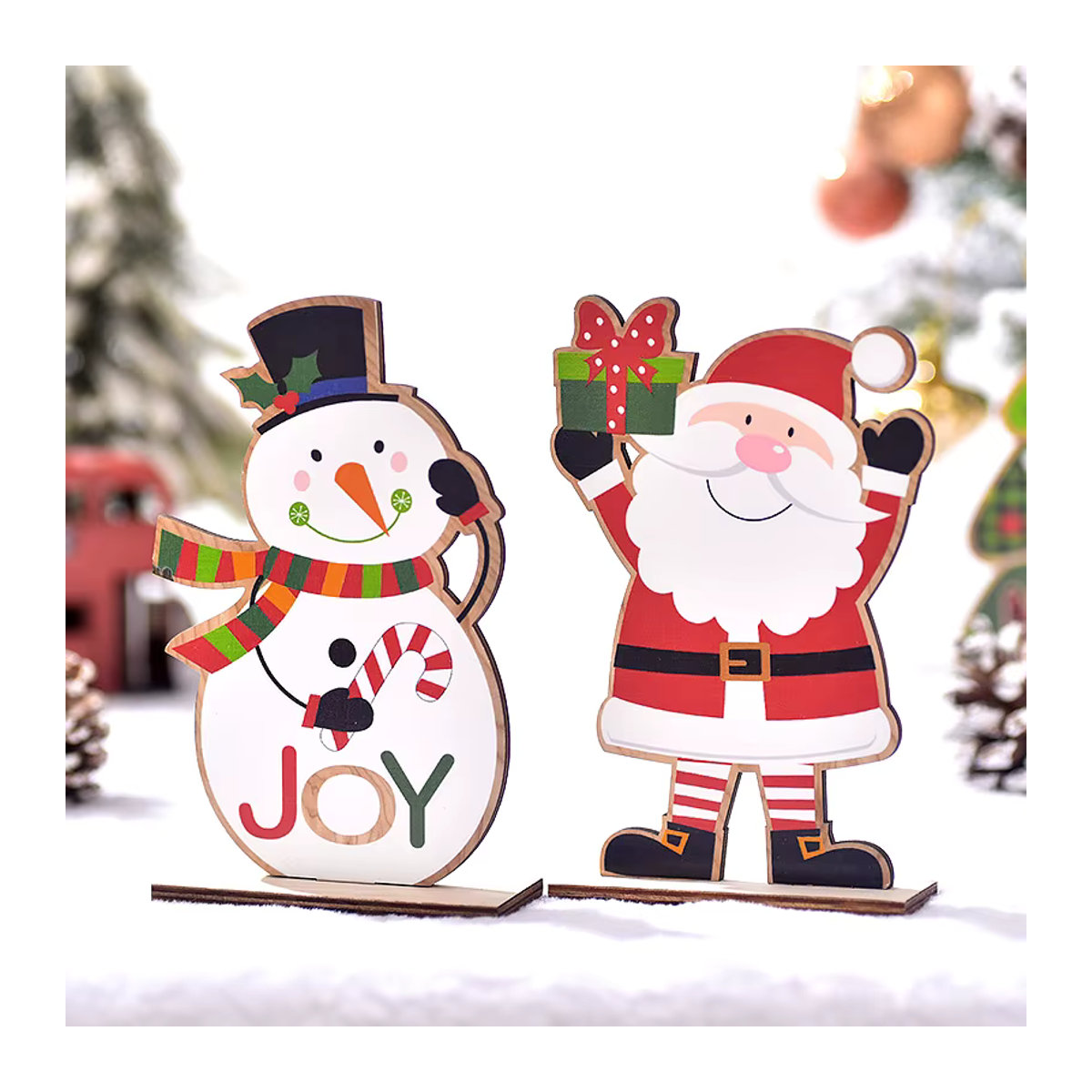joy-enlife Weihnachtsornament aus Holz Weihnachtsmann und Schneemann in skandinavischem Design, mehrfarbig - Bild 3