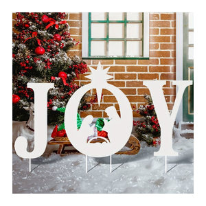 Joy Krippen-Figurenset für die Weihnachtsdekoration im Außenbereich, Weiß, Unregelmäßig