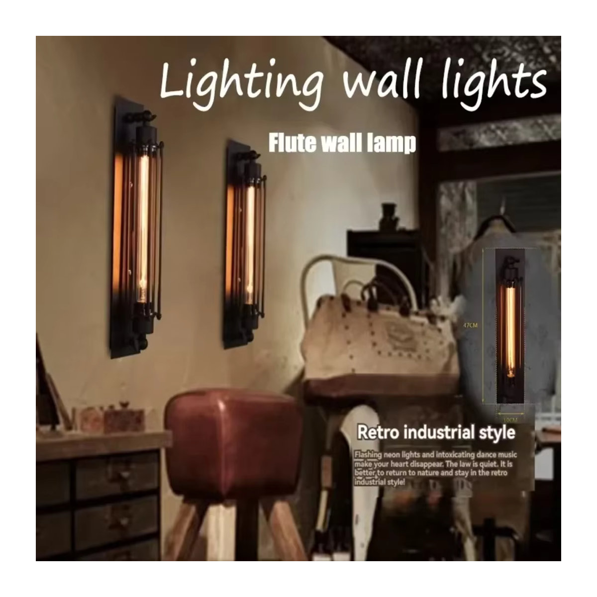 Joy Wandleuchte im Industrial Style aus schwarzem Schmiedeeisen und Metall im Retro-Design - Bild 2