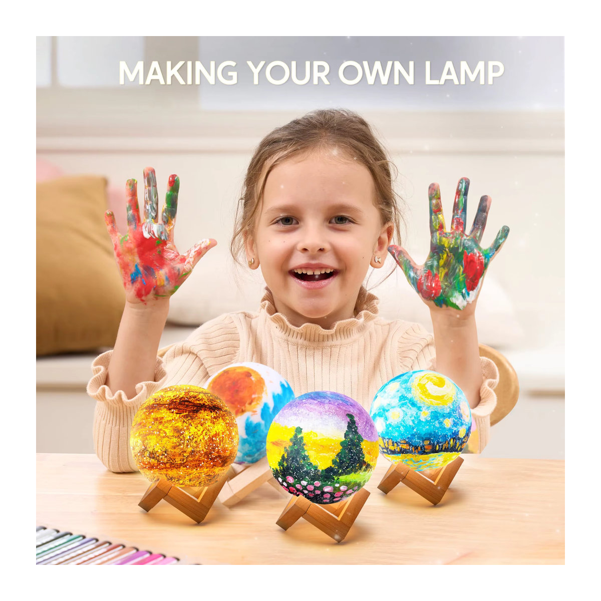 JOYFY DIY Mond Nachtlicht Set Bunte 3D Mond Lampe als Bastelset für Kinder und Erwachsene - Bild 6