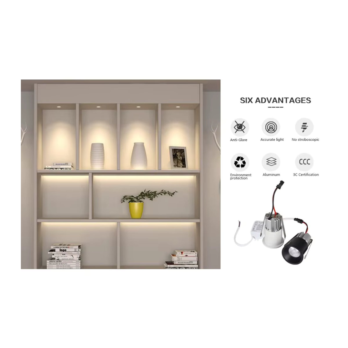 JOYINLED 10er Set Mini LED-Einbaustrahler aus Aluminium in Weiß, 3W, Warmweiß, ideal für Vitrinenbeleuchtung und Schmuck-Displays - Bild 5