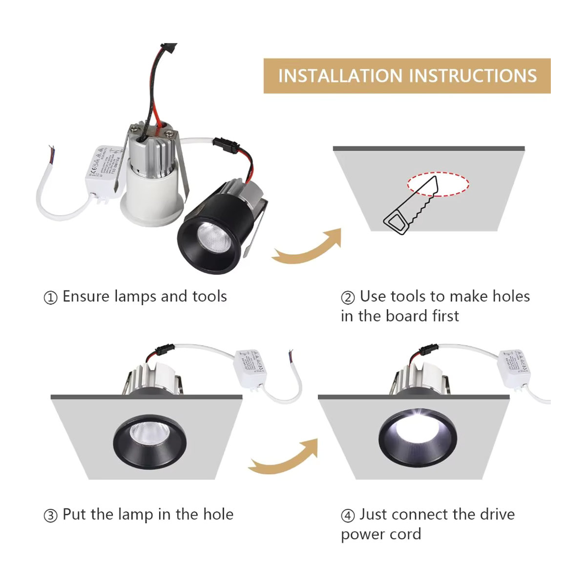 JOYINLED 10er Set Mini LED-Einbaustrahler aus Aluminium in Weiß, 3W, Warmweiß, ideal für Vitrinenbeleuchtung und Schmuck-Displays - Bild 6