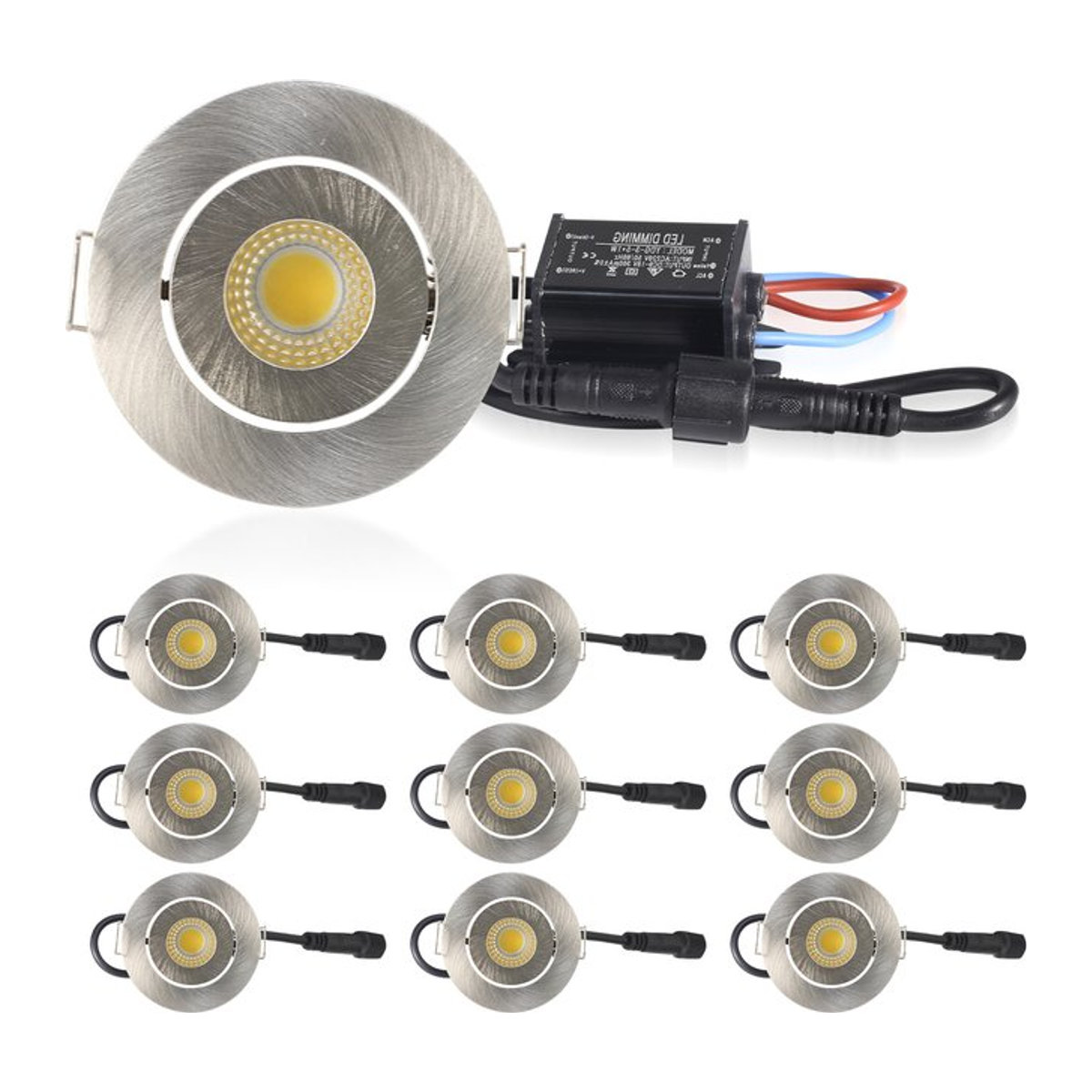 JOYINLED 10er Set Mini LED Einbaustrahler IP65 Wasserdicht Dimmbar Silber Durchmesser: 52 mm - Bild 1