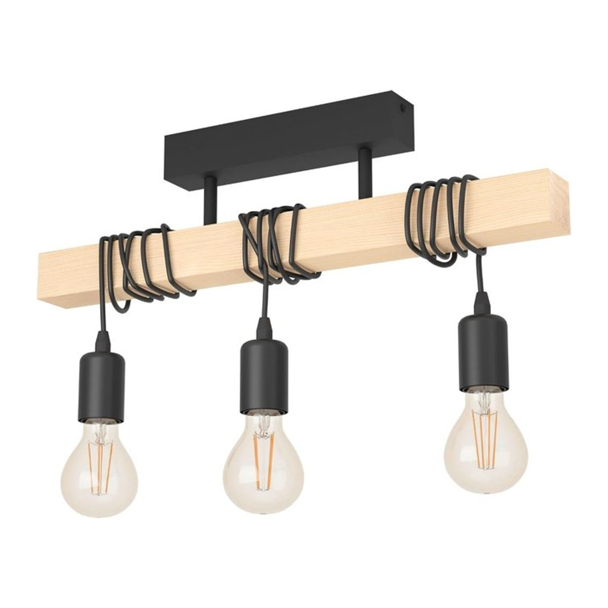 JOYINLED 3-flammige Vintage-Pendelleuchte im Industrial Design aus schwarzem Stahl und Holz mit E27-Fassung in Schwarz und Braun - Bild 1