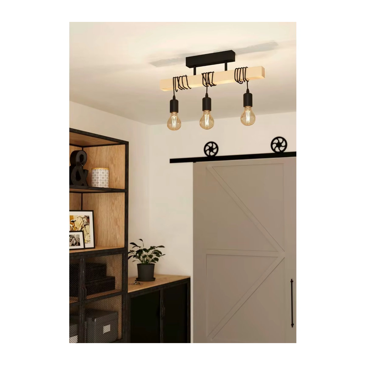 JOYINLED 3-flammige Vintage-Pendelleuchte im Industrial Design aus schwarzem Stahl und Holz mit E27-Fassung in Schwarz und Braun - Bild 3