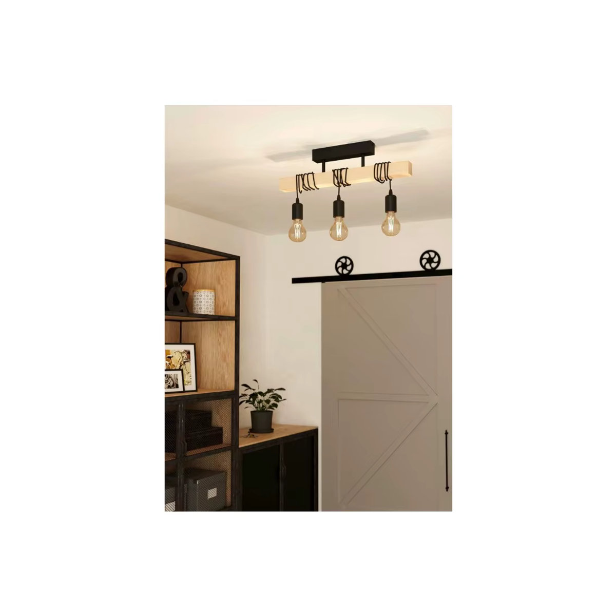 JOYINLED 3-flammige Vintage-Pendelleuchte im Industrial Design aus schwarzem Stahl und Holz mit E27-Fassung in Schwarz und Braun - Bild 6