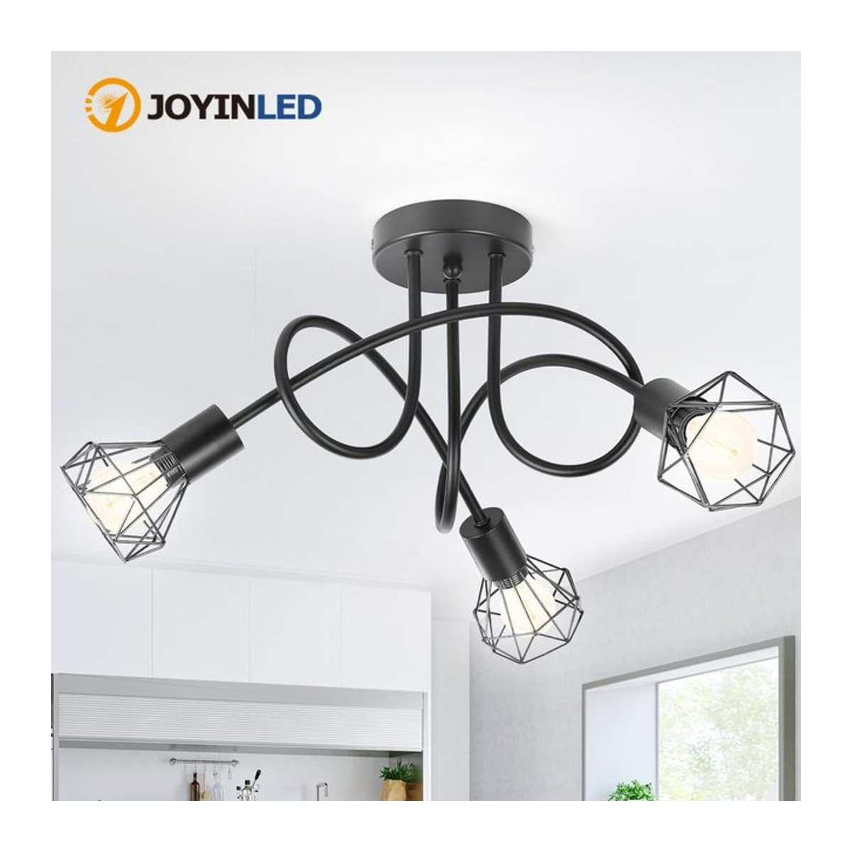 JOYINLED 3-flammiger LED-Deckenspot aus Metall im Retro-Industrial-Stil, Schwarz, E14-Fassung - Bild 1