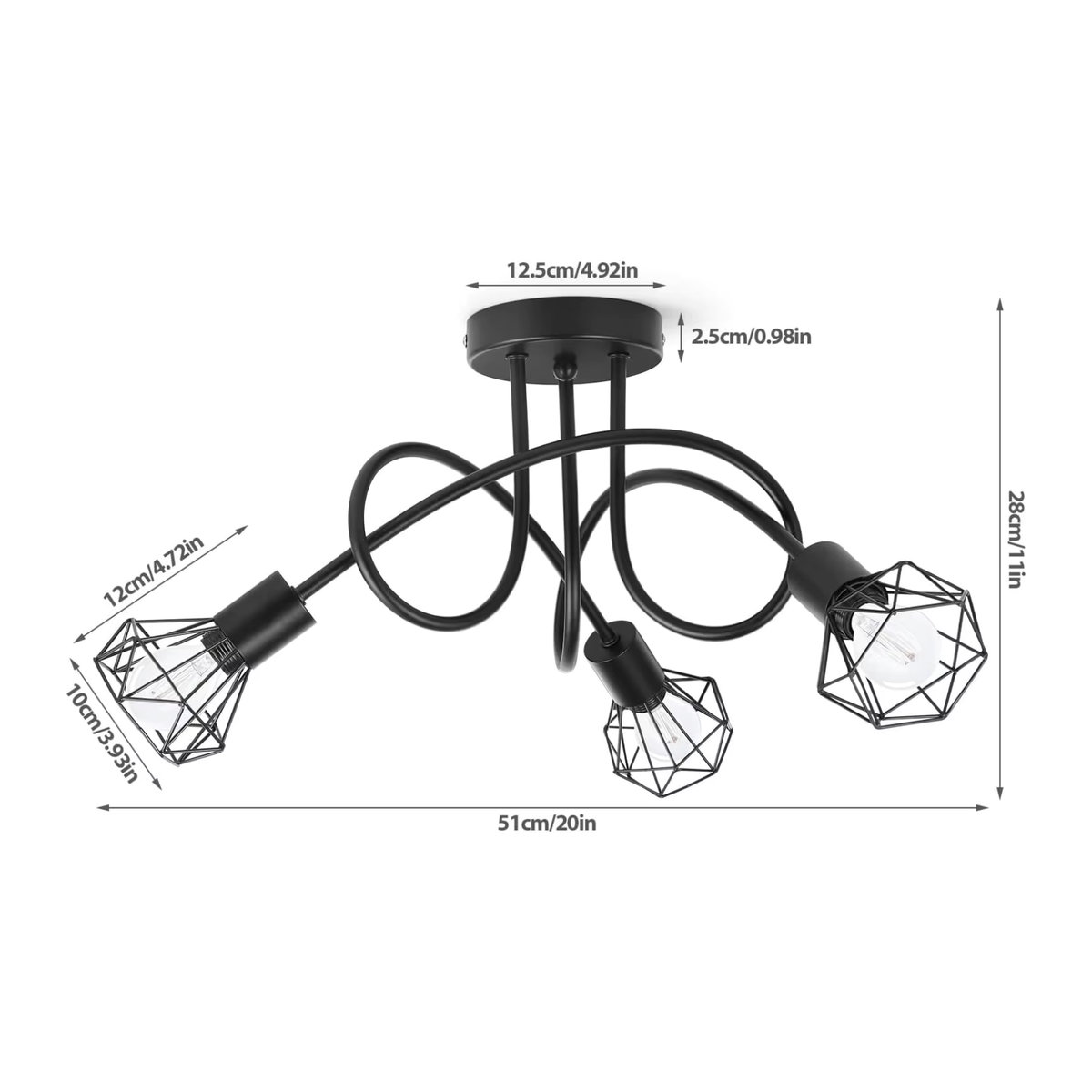 JOYINLED 3-flammiger LED-Deckenspot aus Metall im Retro-Industrial-Stil, Schwarz, E14-Fassung - Bild 2