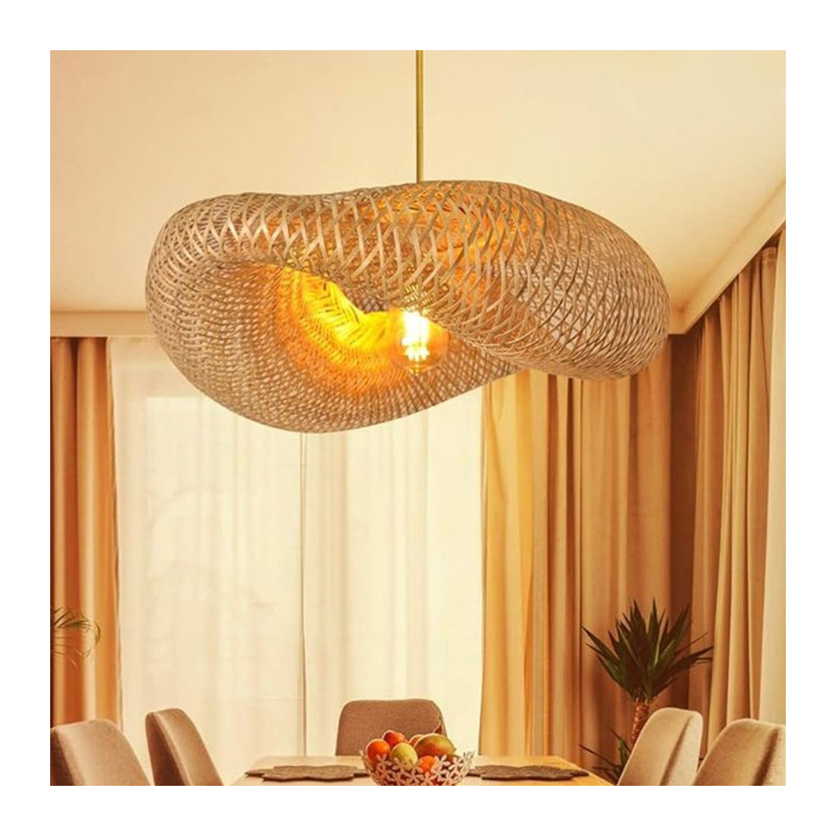 JOYINLED Bambus Kronleuchter im Bohemian Retro Design aus Rattan, Natur, E27 Hängeleuchte für Wohnzimmer und Schlafzimmer - Bild 1