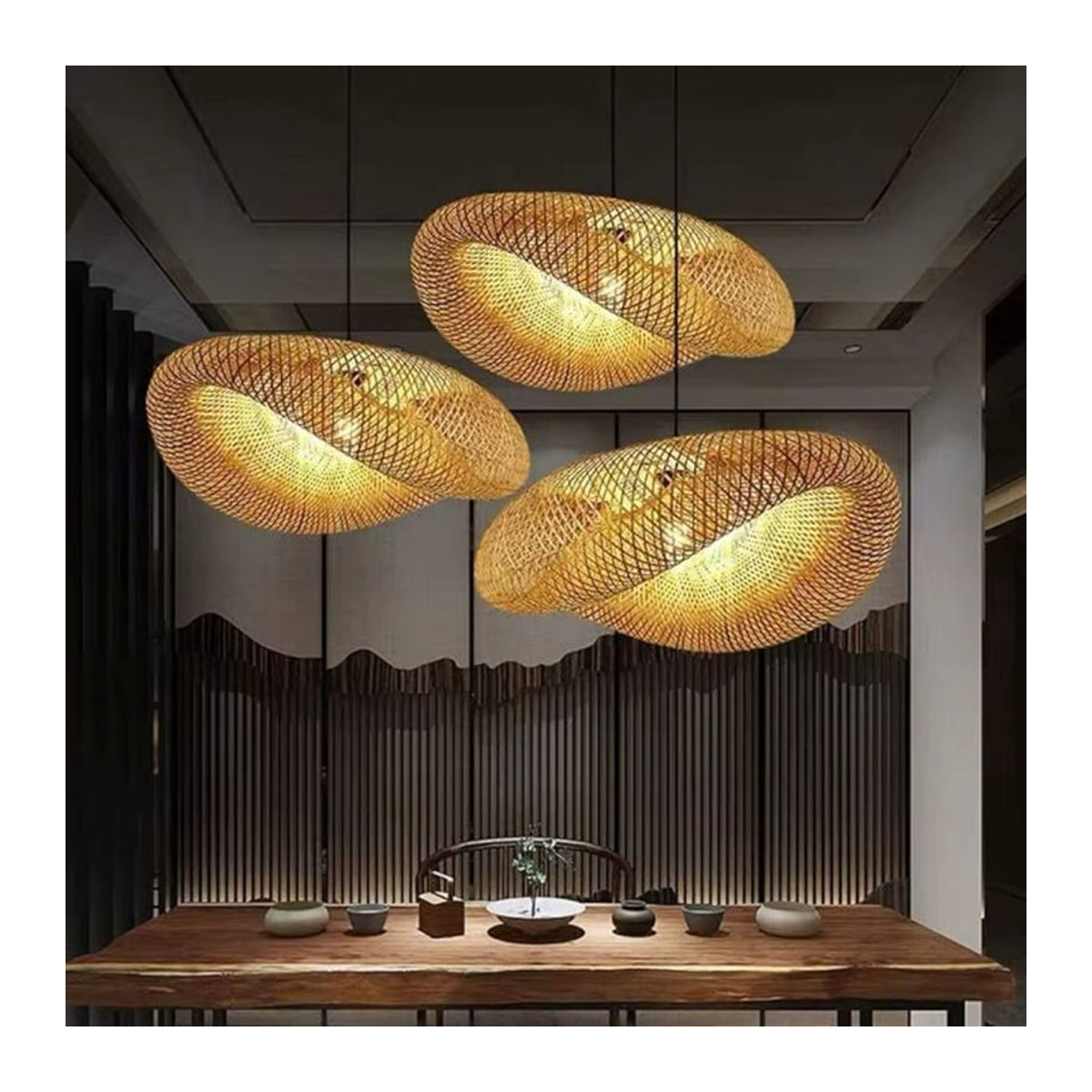 JOYINLED Bambus Kronleuchter im Bohemian Retro Design aus Rattan, Natur, E27 Hängeleuchte für Wohnzimmer und Schlafzimmer - Bild 3