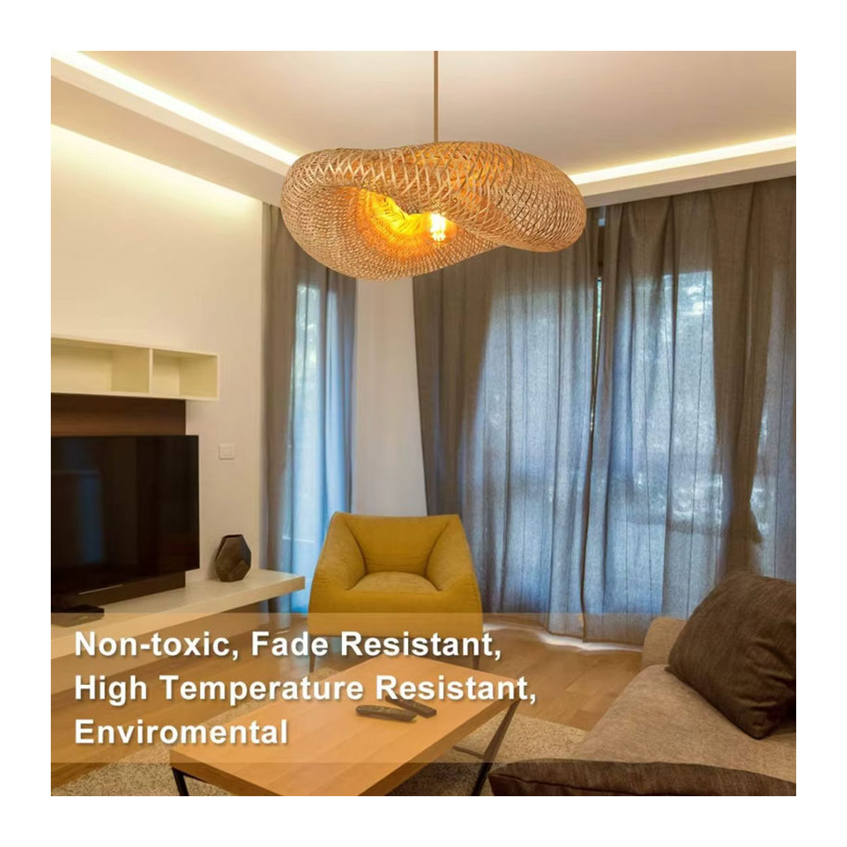 JOYINLED Bambus Kronleuchter im Bohemian Retro Design aus Rattan, Natur, E27 Hängeleuchte für Wohnzimmer und Schlafzimmer - Bild 4