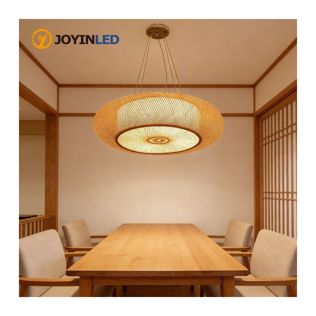 JOYINLED Bambus-Pendelleuchte im japanischen Retro-Stil, Farbe: Natur, Fassung: E27, Durchmesser: 50 cm - Bild 1