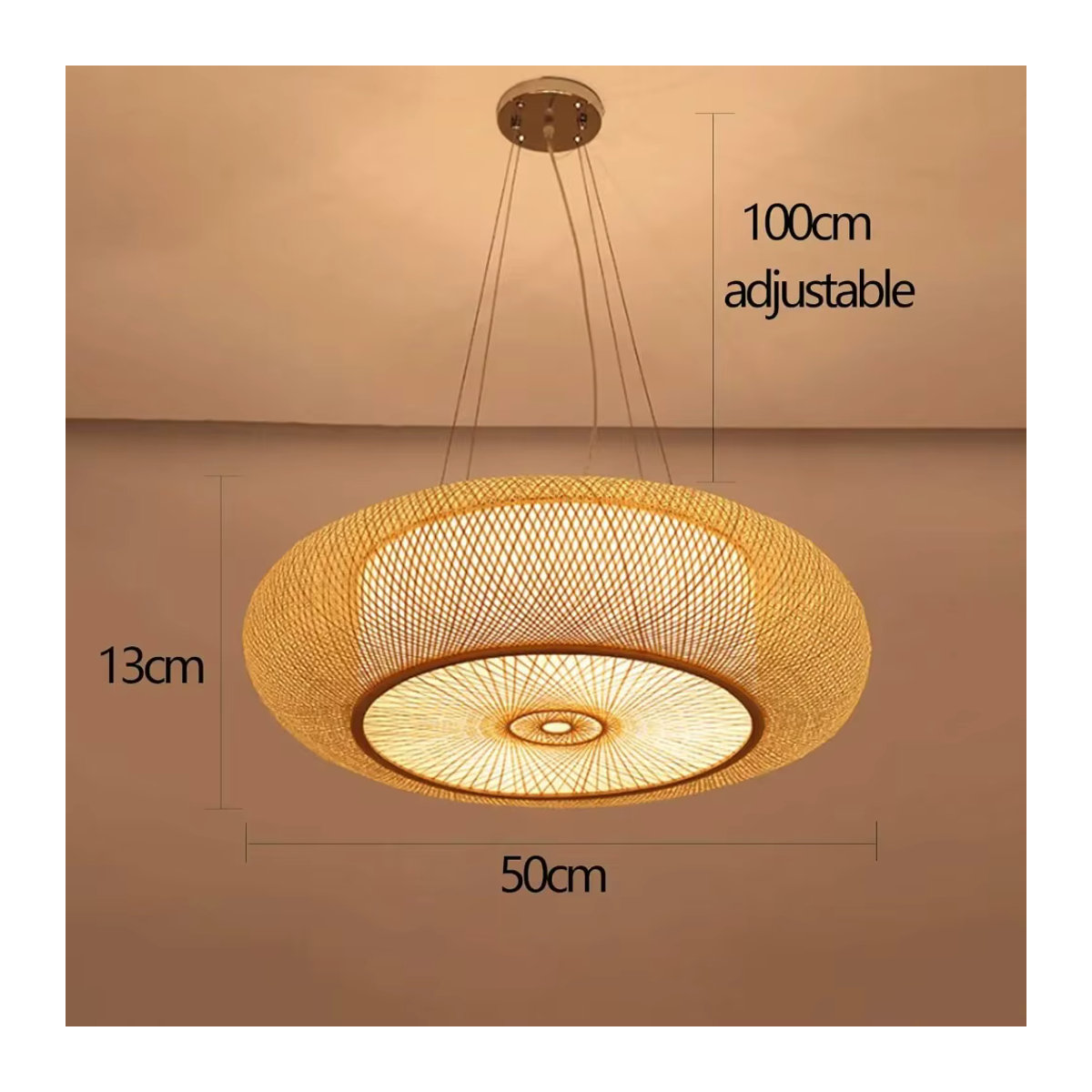 JOYINLED Bambus-Pendelleuchte im japanischen Retro-Stil, Farbe: Natur, Fassung: E27, Durchmesser: 50 cm - Bild 4