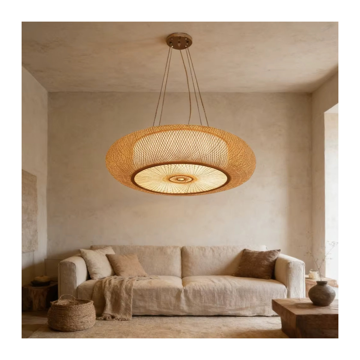 JOYINLED Bambus-Pendelleuchte im japanischen Retro-Stil, Farbe: Natur, Fassung: E27, Durchmesser: 50 cm - Bild 5