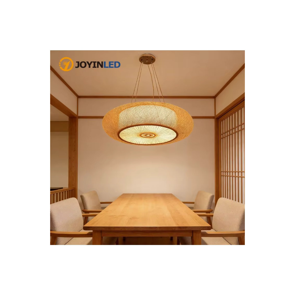 JOYINLED Bambus-Pendelleuchte im japanischen Retro-Stil, Farbe: Natur, Fassung: E27, Durchmesser: 50 cm - Bild 6